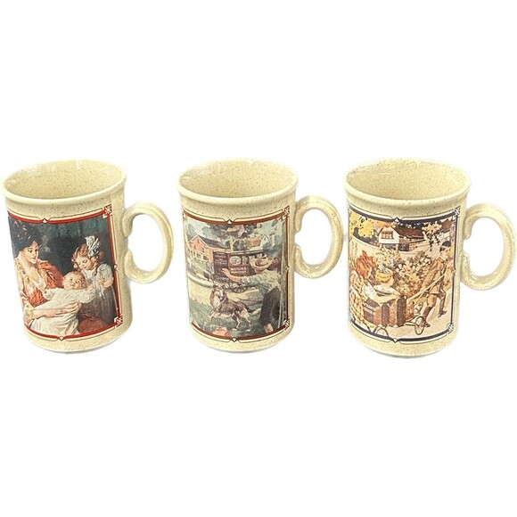 Watkins Almanac Stoneware Coffee Mugs made in England 1914, 1916, 1918 Set of 3 - Picture 3 of 6